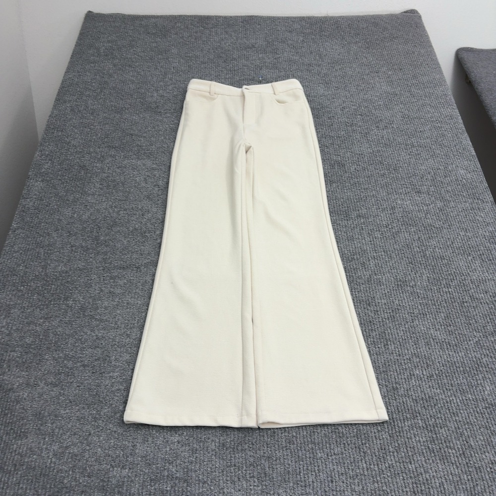 UNIHOME/STUDIO Pants Women M Cream Textured Wide Leg High Rise Casual Minimalist